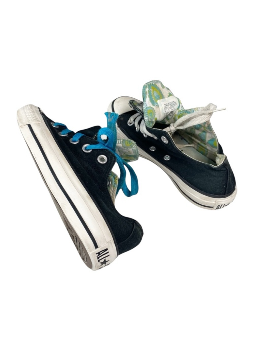 Converse ™️✪ Chuck Ox Double Tongue Sneakers ✪ Paisley Print Lining ✪ Black Teal - Picture 12 of 16